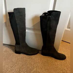 Blonde gray knee high waterproof suede boot